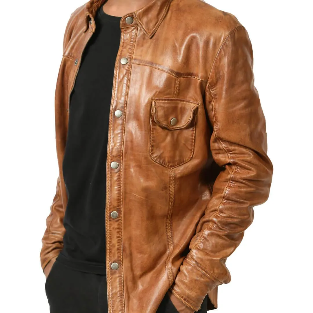 Flap Pockets Leather Jacket Shirt