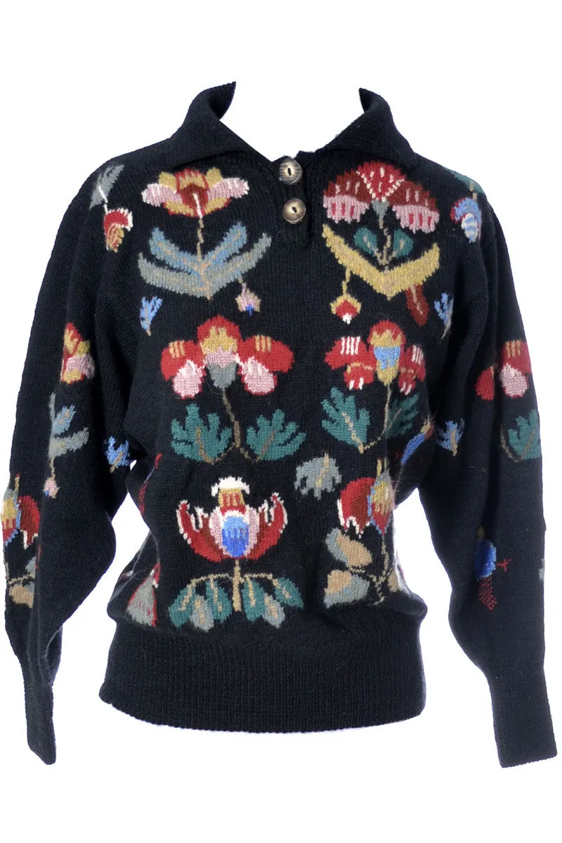 Floral Jamie & Jessi Seaton wool knit vintage sweater made in Wales