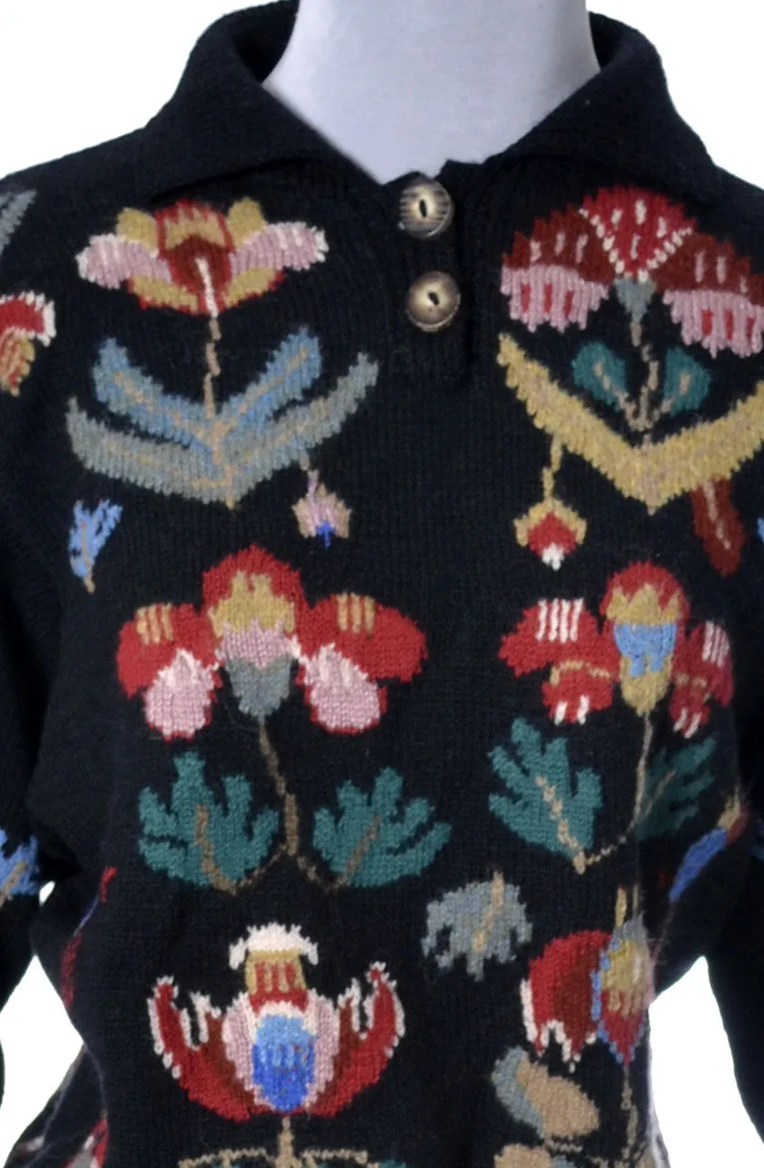 Floral Jamie & Jessi Seaton wool knit vintage sweater made in Wales