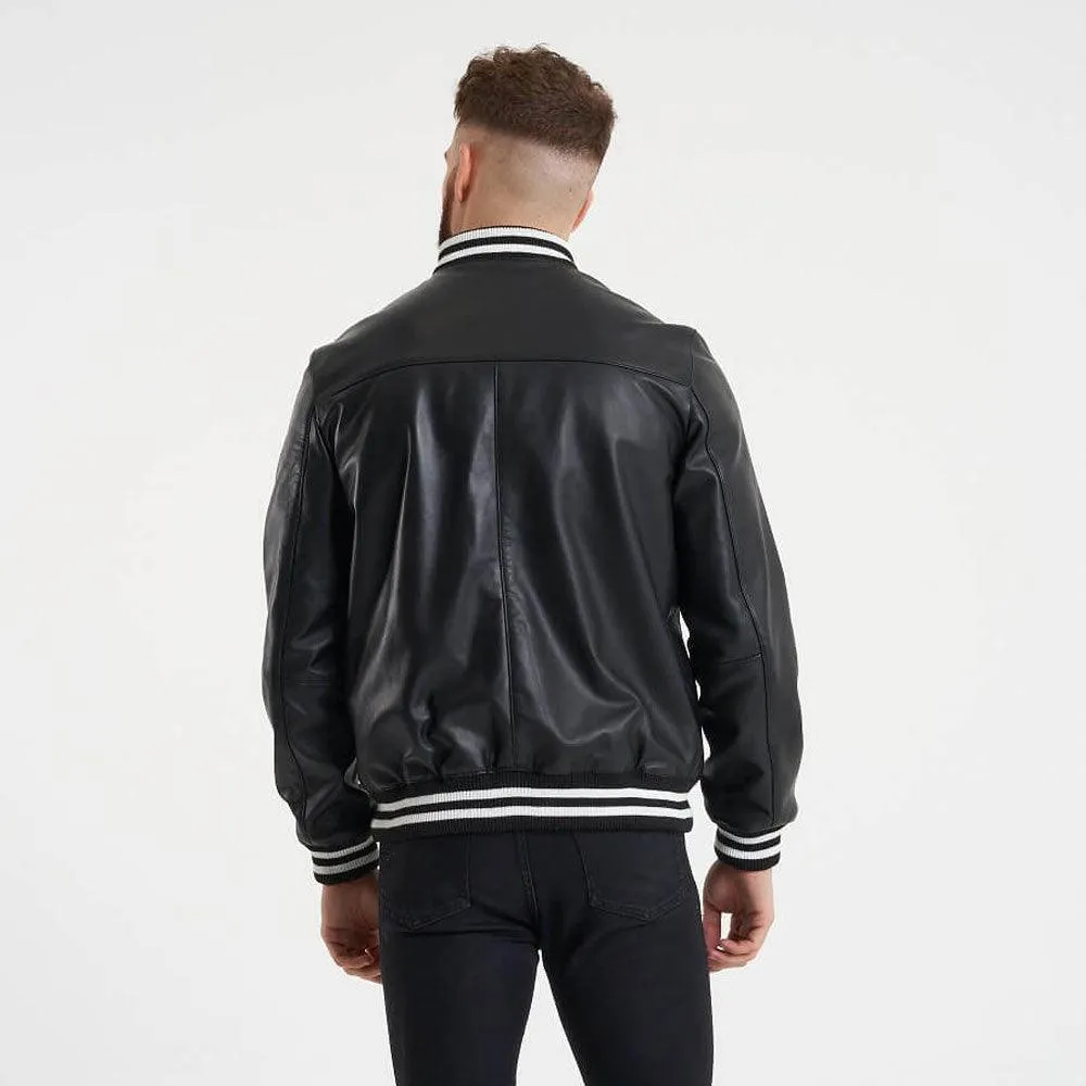 Genuine Leather varsity Bomber Jacket For Men