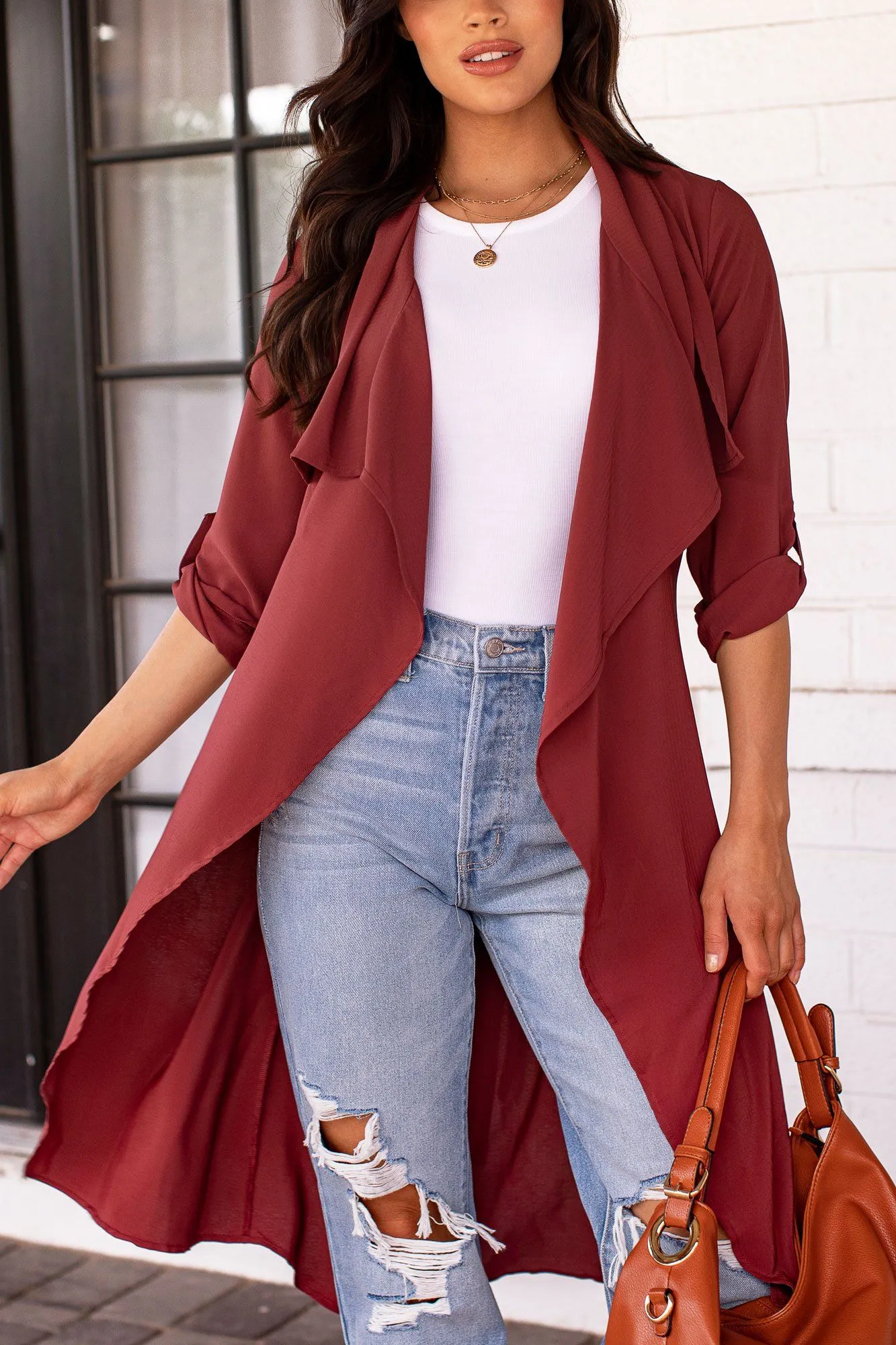 Getting There Burgundy Lightweight Trench Coat