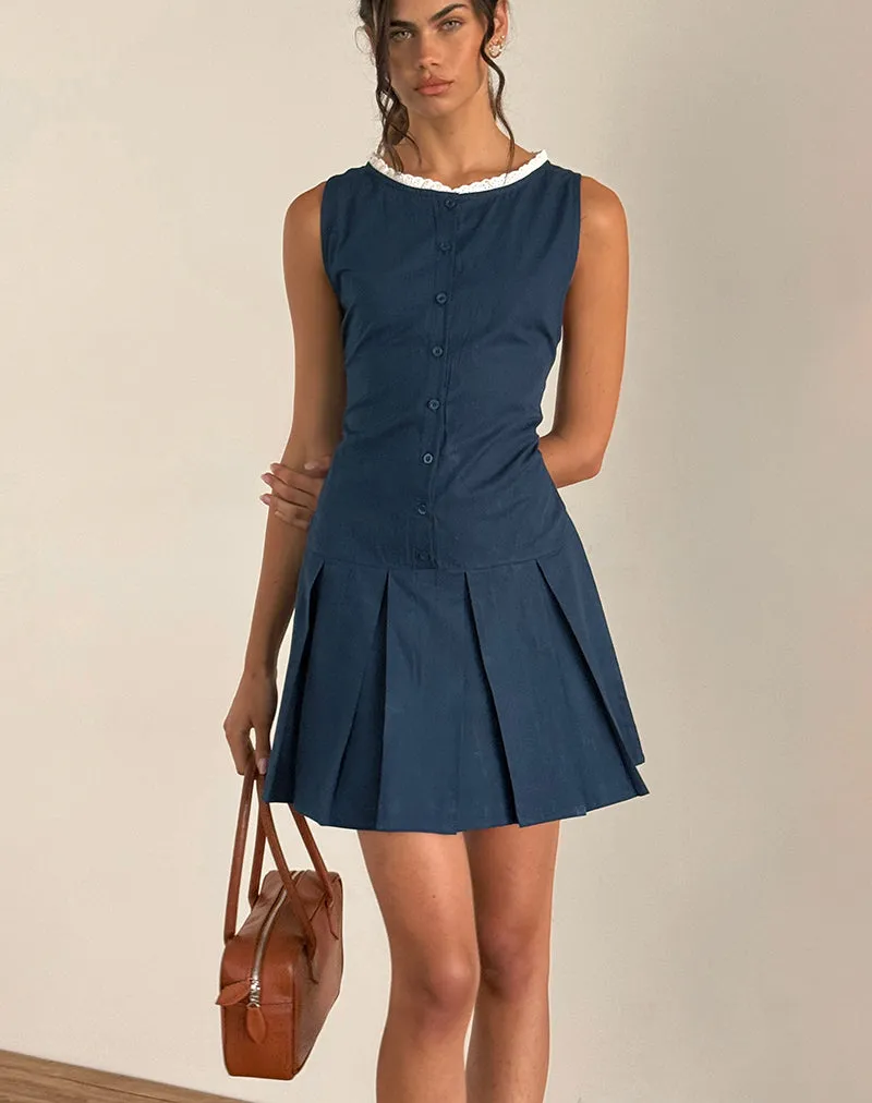 Gitas Button Mini Dress in Poplin Navy