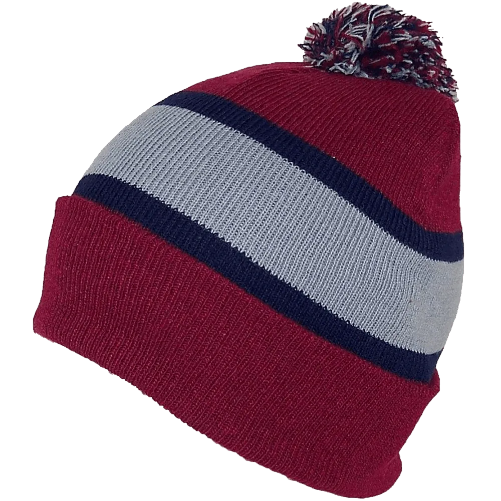 GMI Men's Striped Cuffed Knit Beanie W-Pom Pom