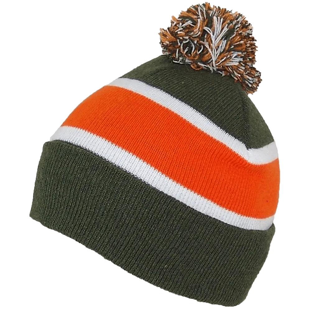 GMI Men's Striped Cuffed Knit Beanie W-Pom Pom