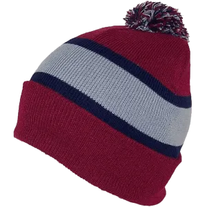 GMI Men's Striped Cuffed Knit Beanie W-Pom Pom