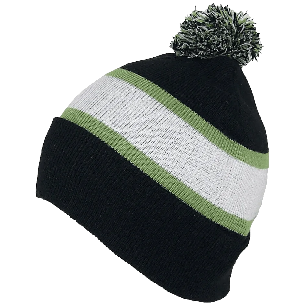 GMI Men's Striped Cuffed Knit Beanie W-Pom Pom