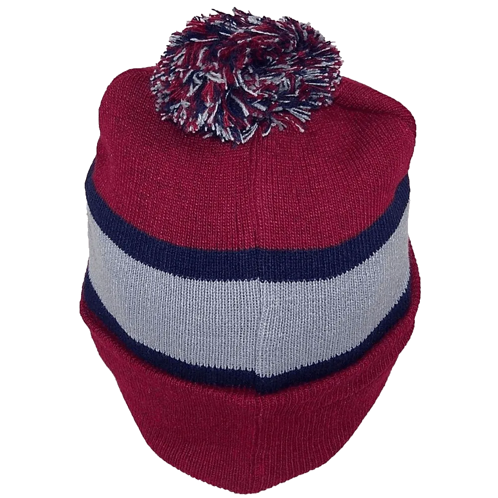 GMI Men's Striped Cuffed Knit Beanie W-Pom Pom