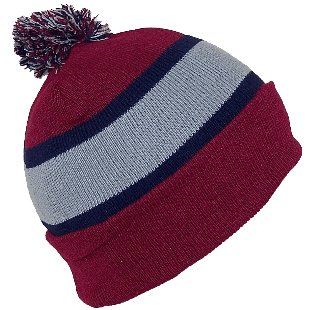 GMI Men's Striped Cuffed Knit Beanie W-Pom Pom