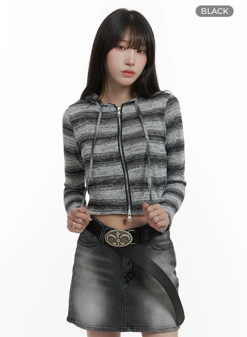 Gradient Stripe Crop Hoodie CA426