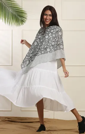 Handblock Printed Poncho - Cotton Georgette