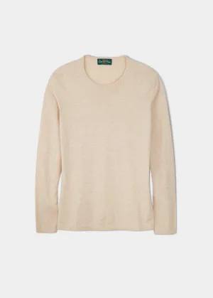 Hannah Ladies Cotton Cashmere Crew Neck Jumper In Sand