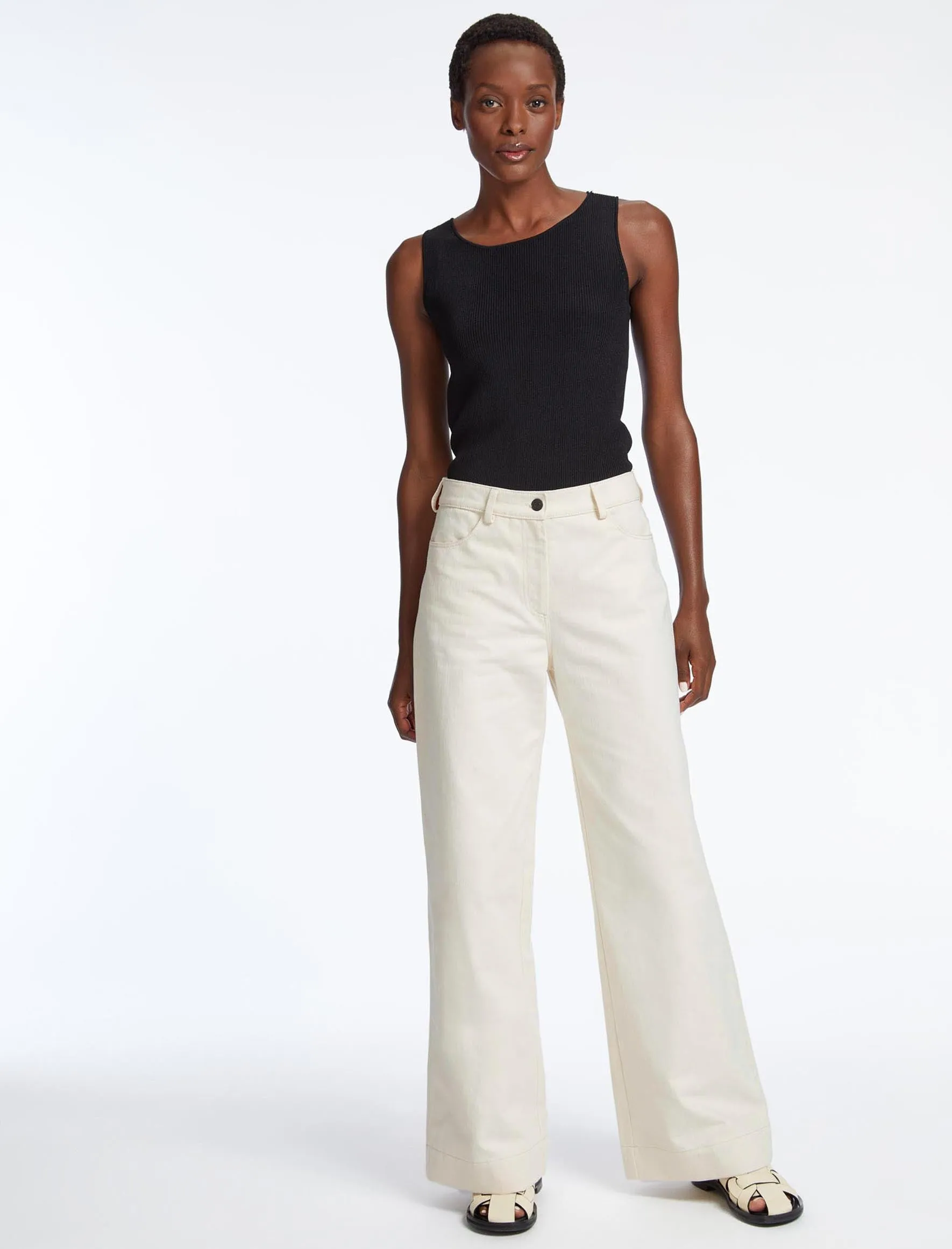 Hayden Cotton Wide Leg Trouser - Ecru