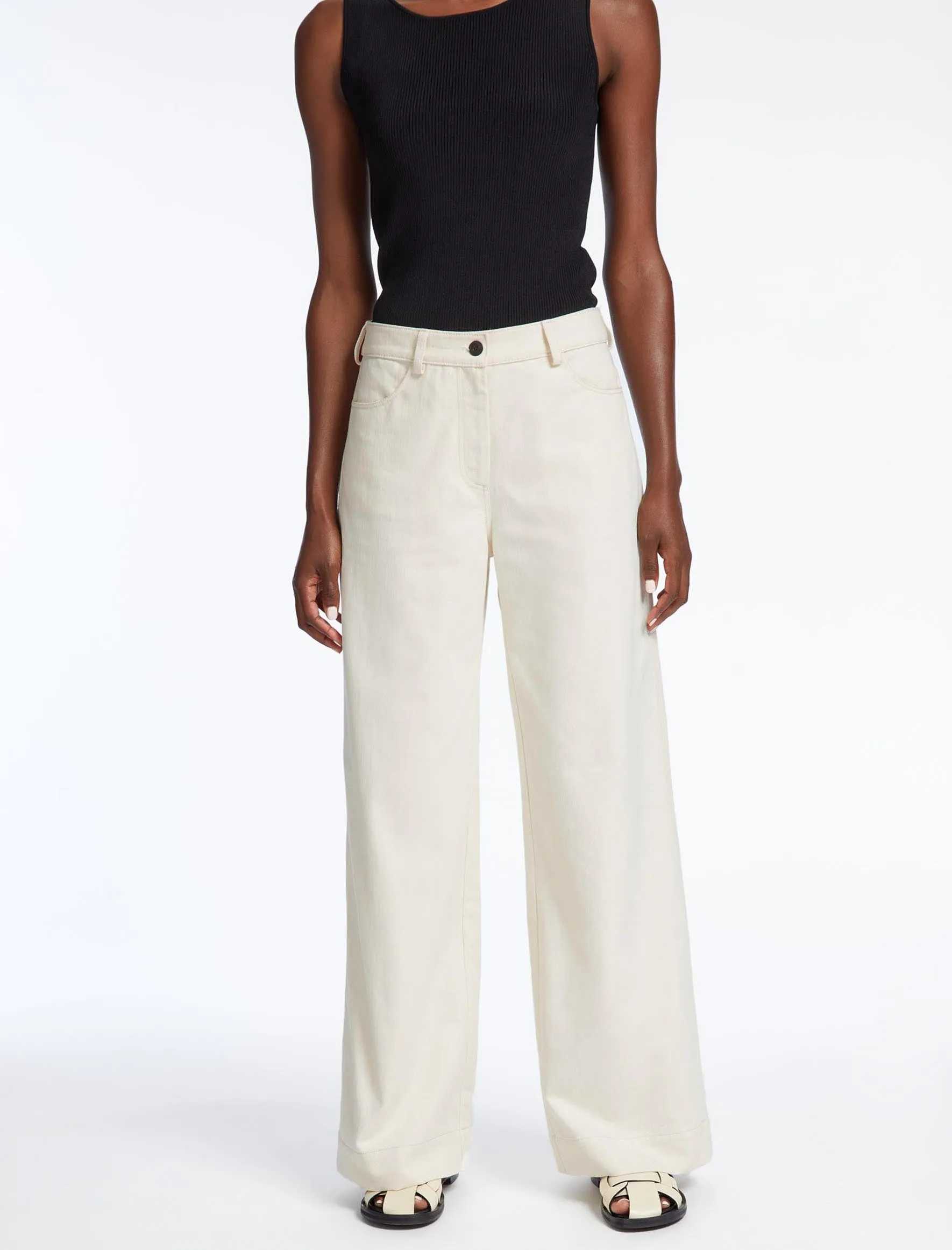 Hayden Cotton Wide Leg Trouser - Ecru