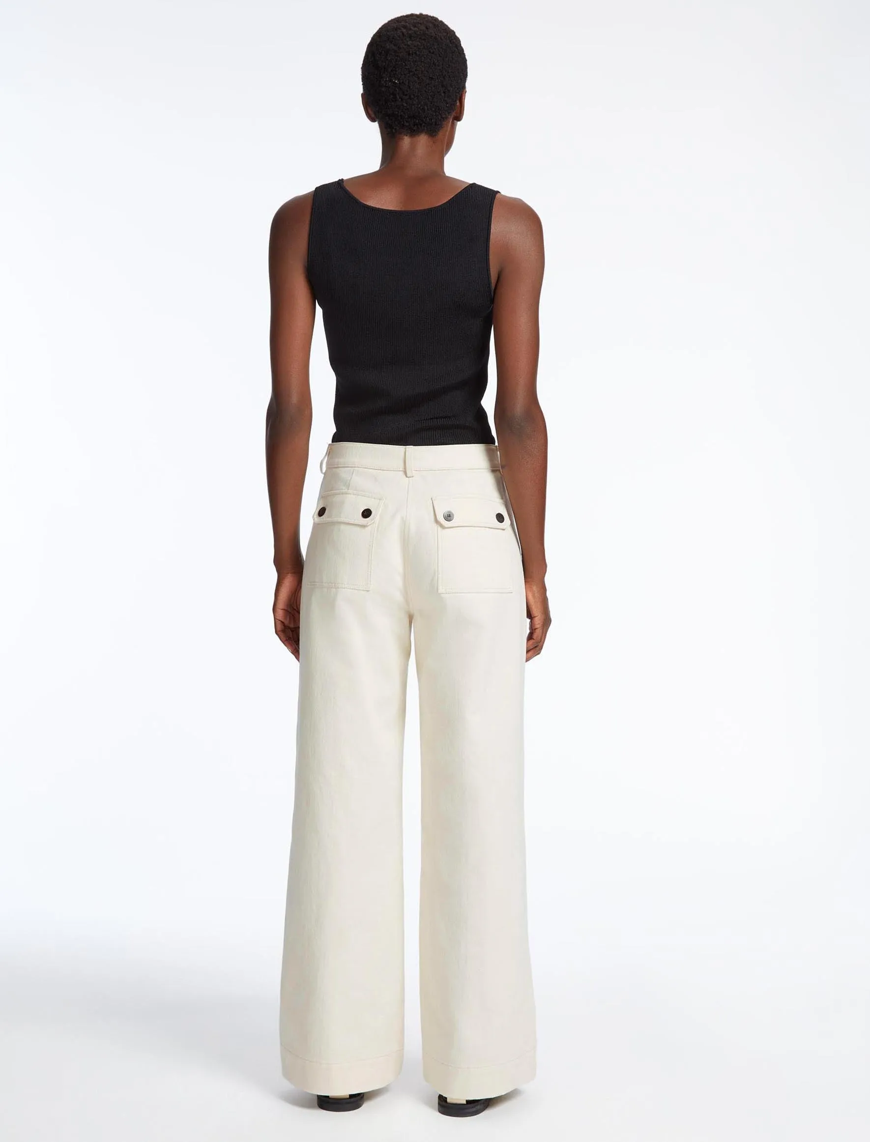 Hayden Cotton Wide Leg Trouser - Ecru