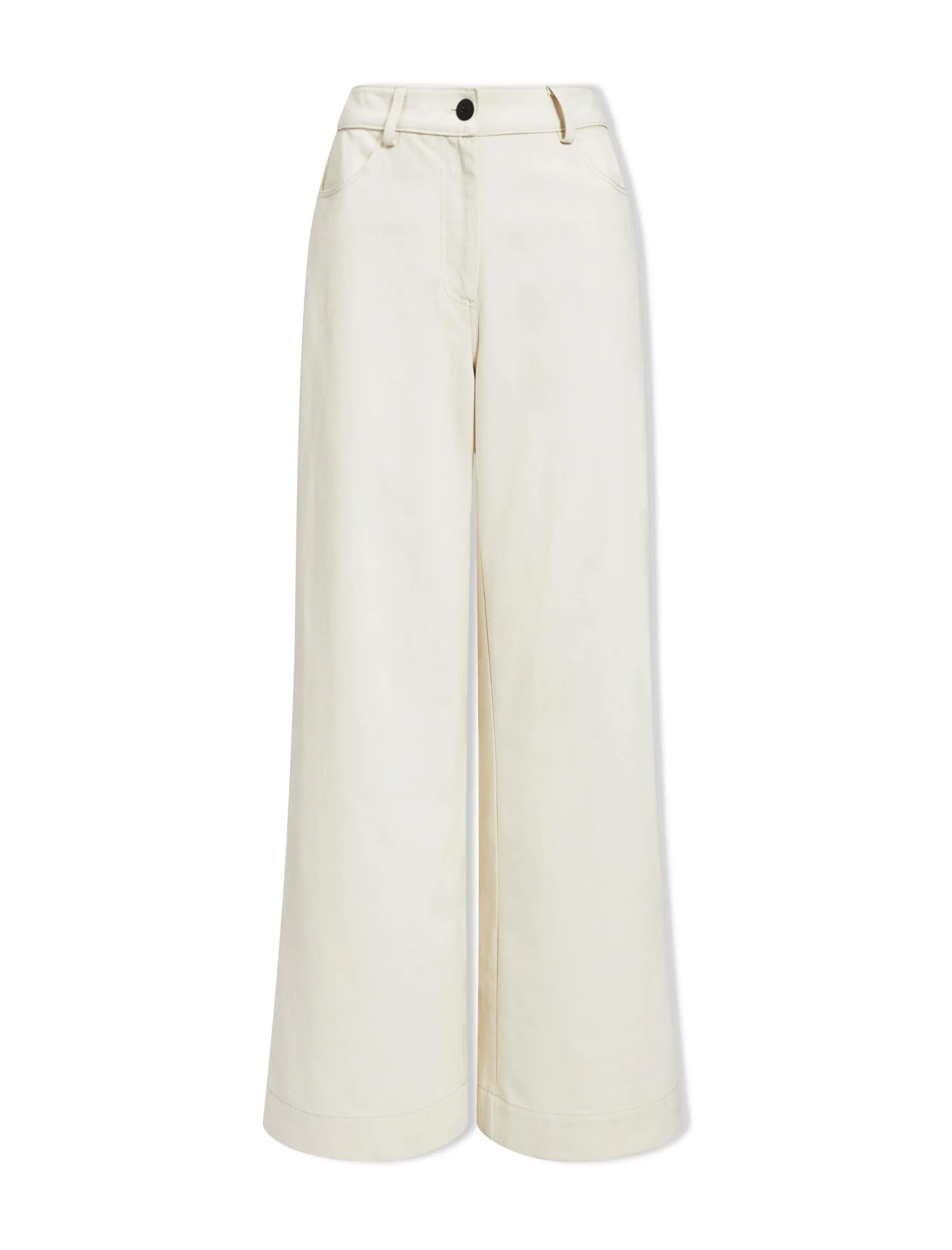 Hayden Cotton Wide Leg Trouser - Ecru