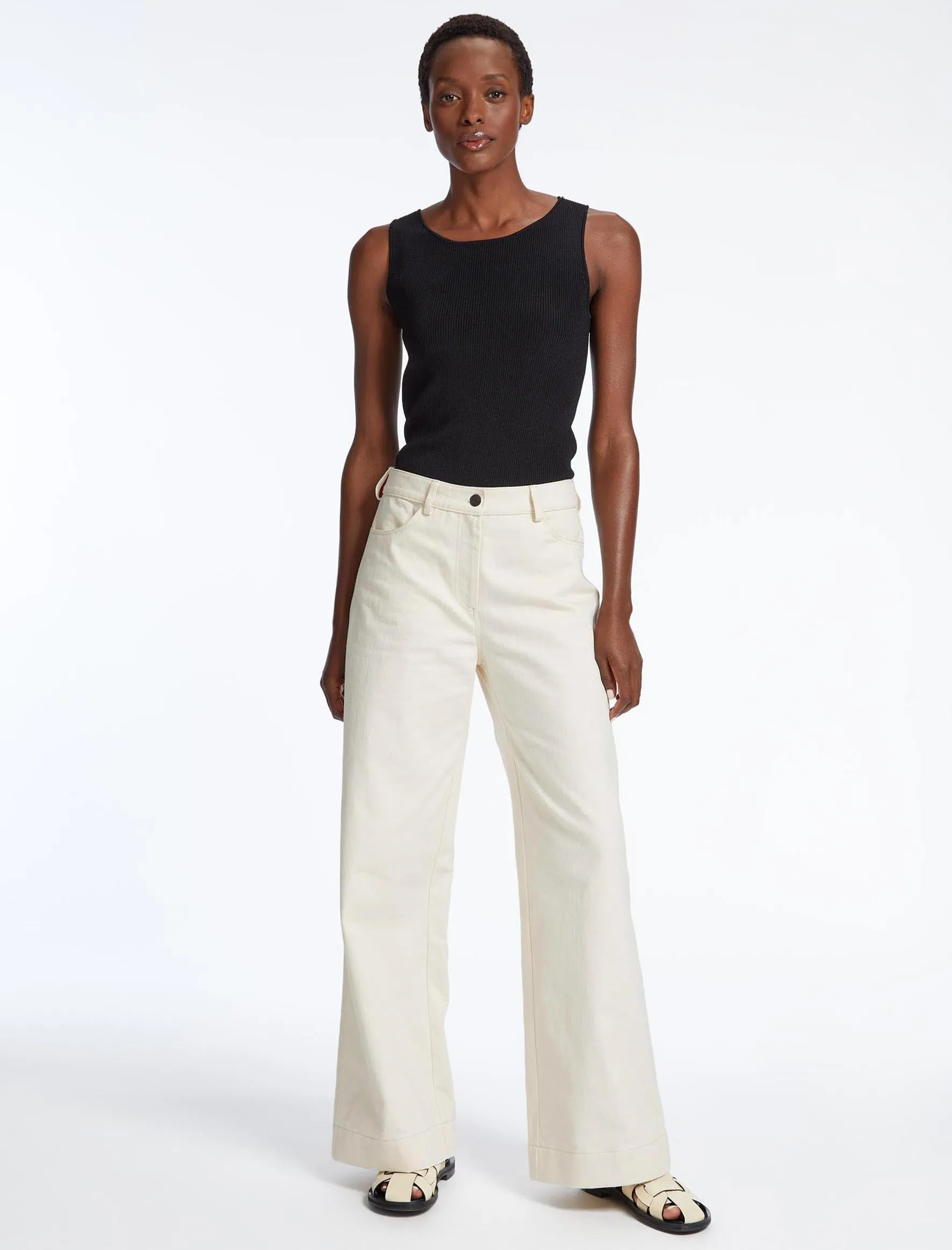 Hayden Cotton Wide Leg Trouser - Ecru