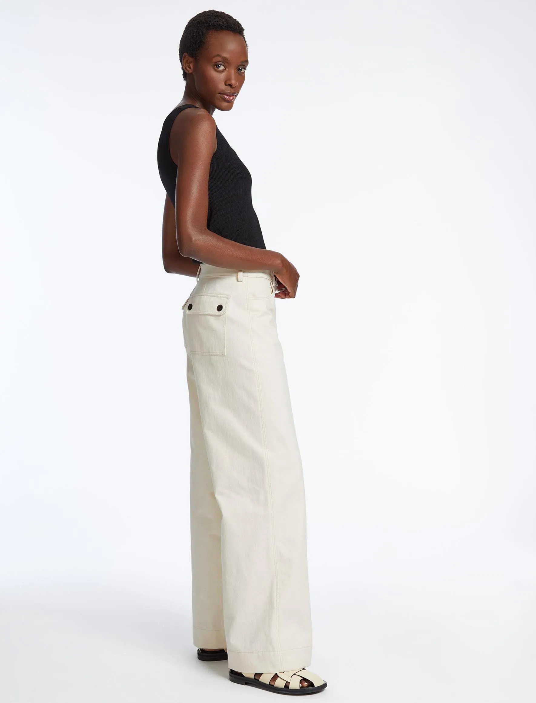 Hayden Cotton Wide Leg Trouser - Ecru