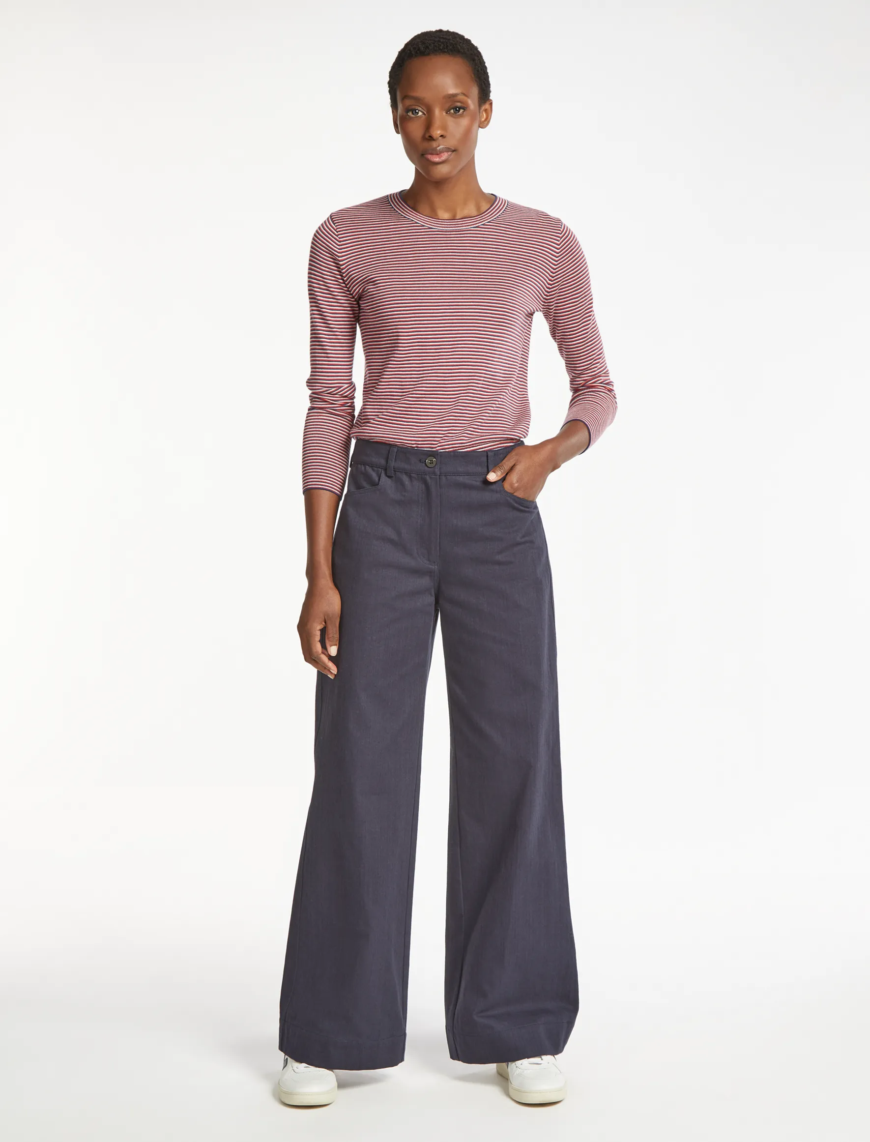 Hayden Cotton Wide Leg Trouser - Navy