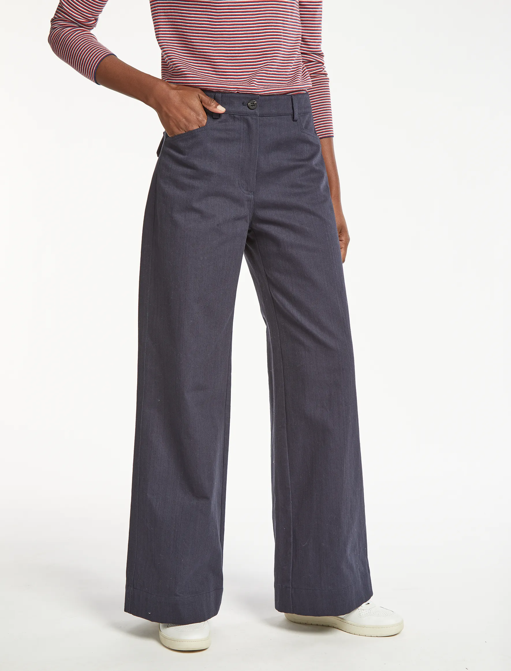 Hayden Cotton Wide Leg Trouser - Navy