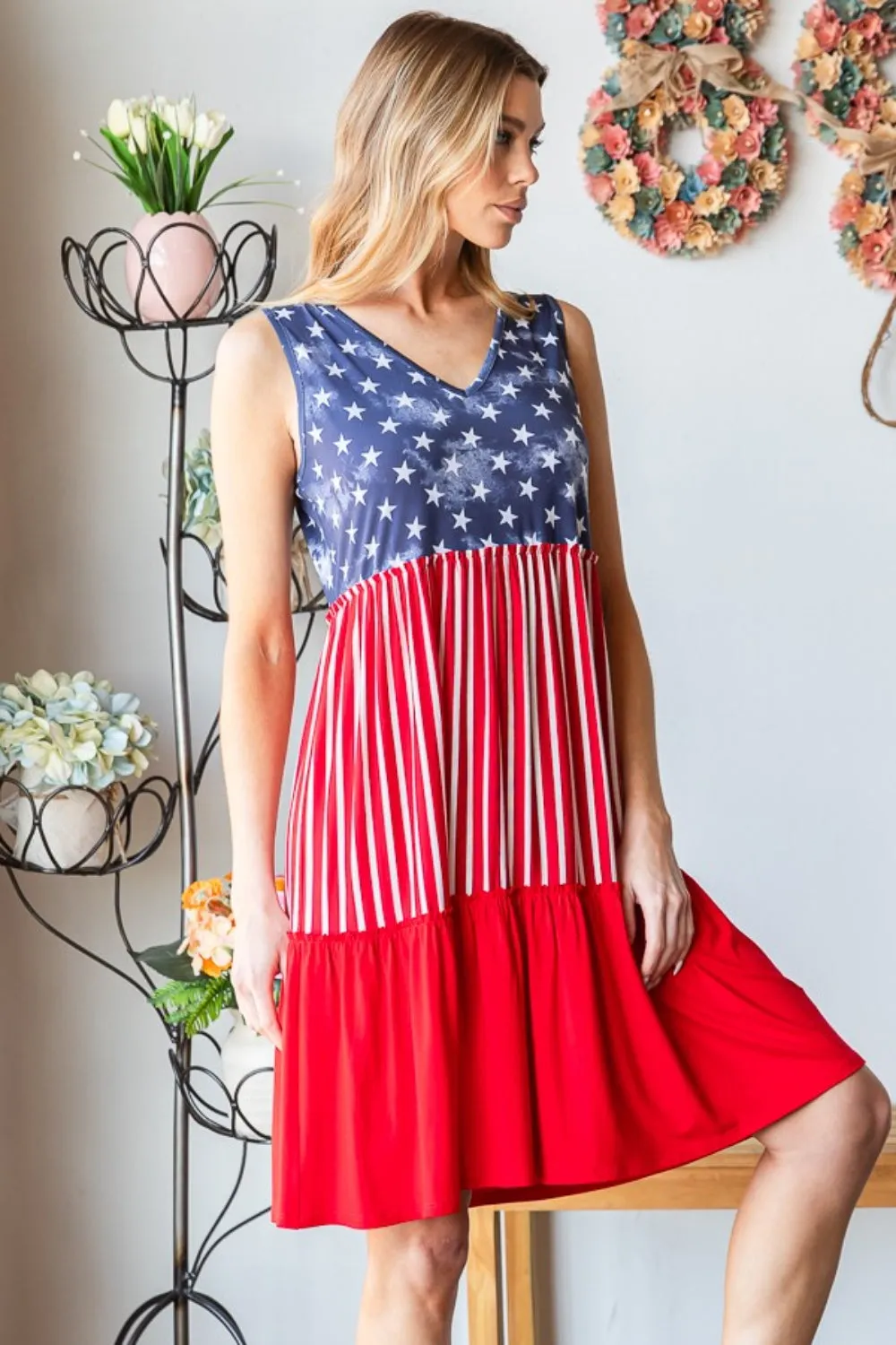 Heimish US Flag Theme Contrast Tank Dress