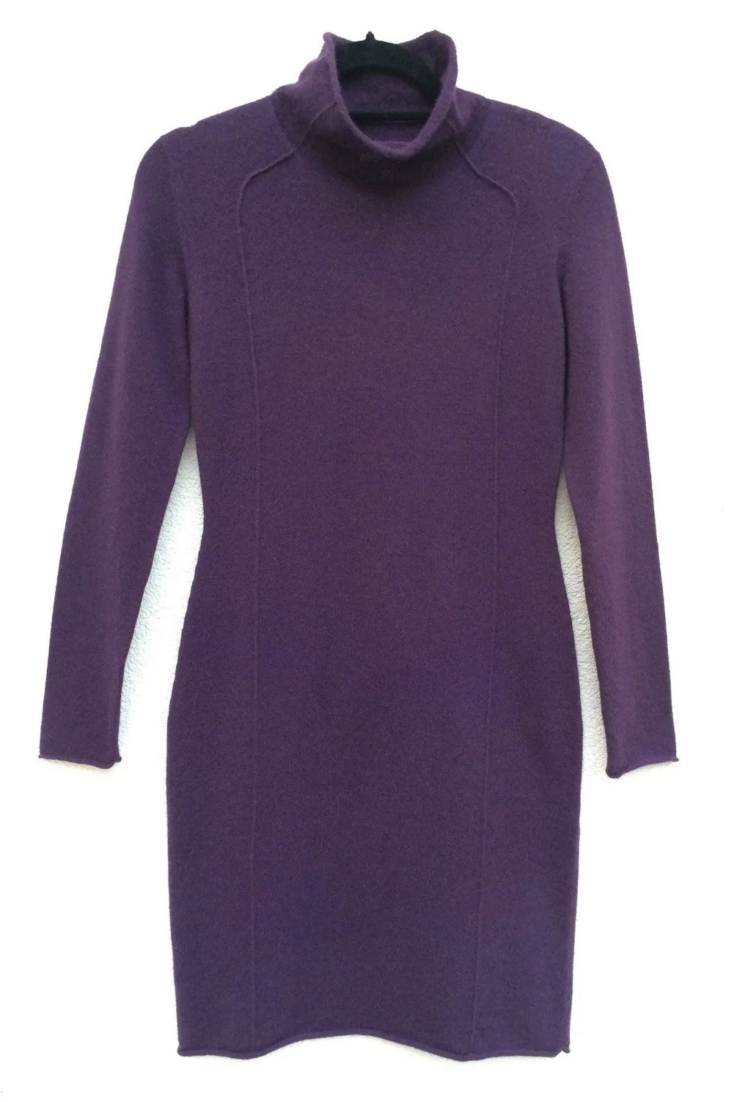 High neck fitted Cashmere dress in Aubergine