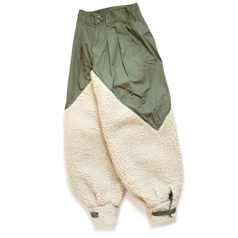 Hirata Hiroshi Lamb Cashmere Stitching Casual Splicing Pants - Military Green