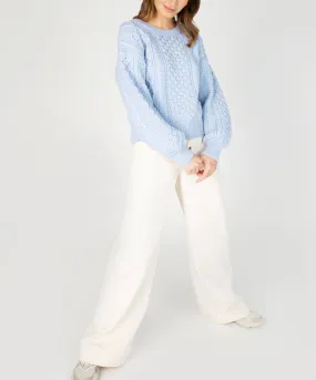 Honeysuckle Cropped Aran Sweater Ice Blue