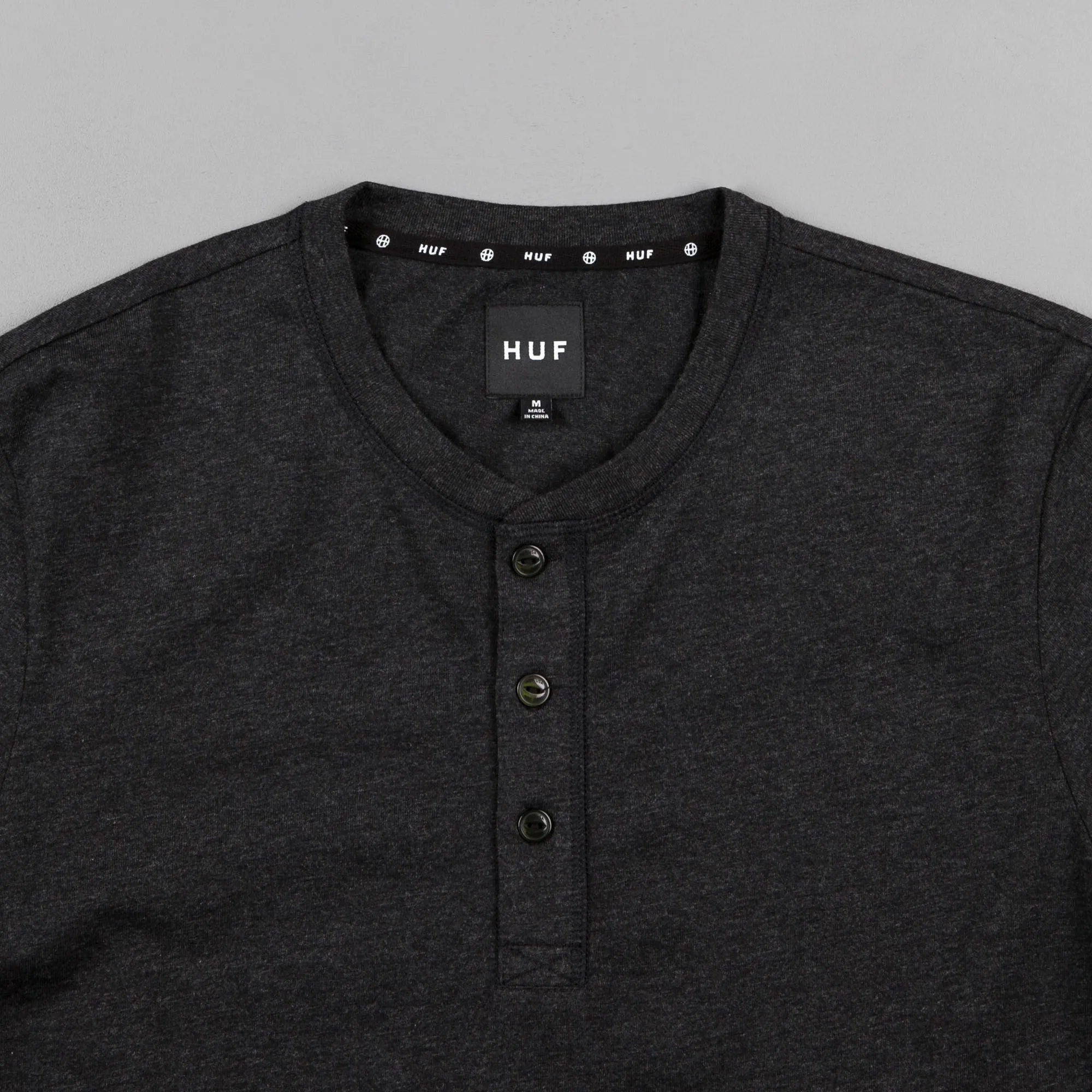 HUF Thompson Long Sleeve Henley Shirt - Black Heather