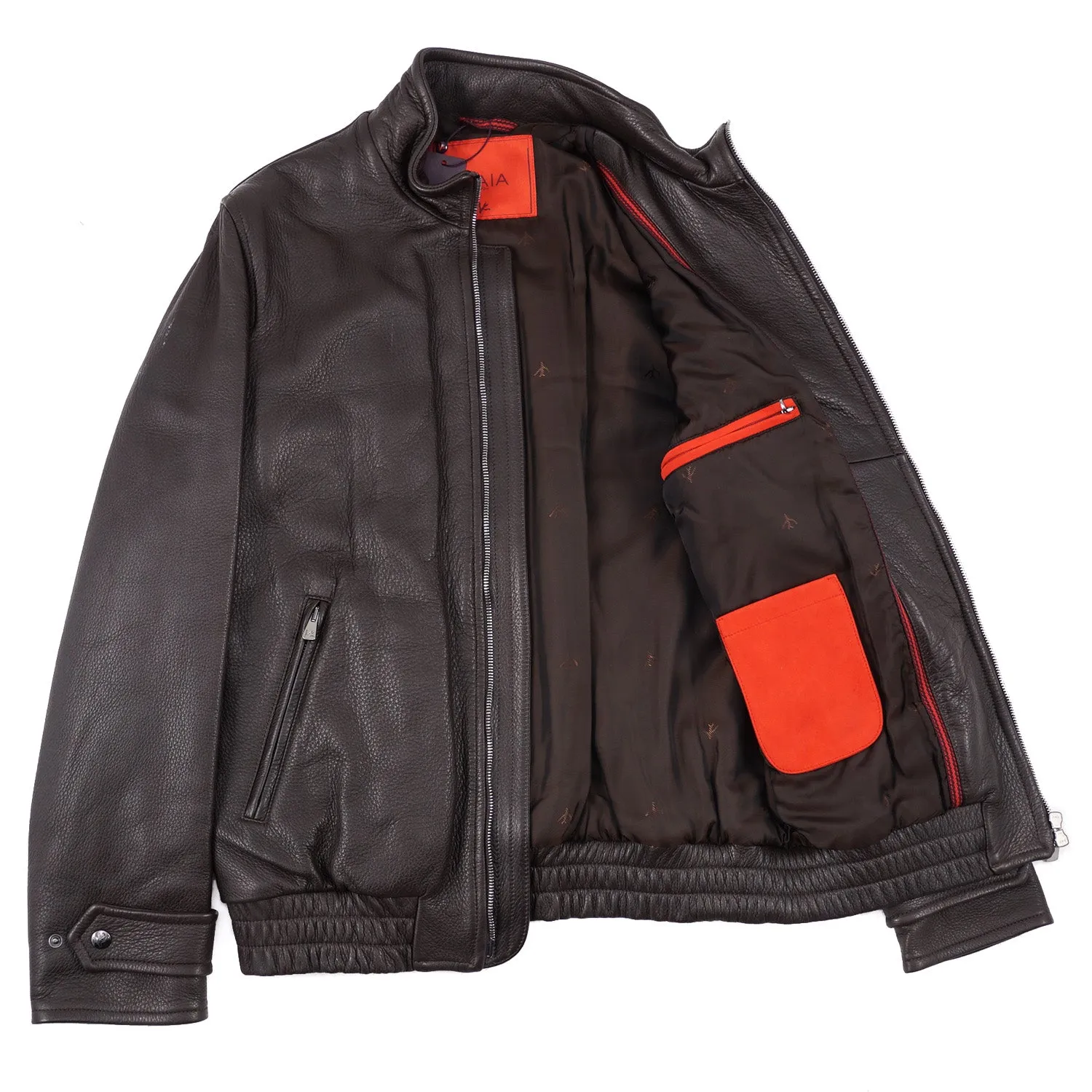 Isaia Deerskin Leather Bomber Jacket