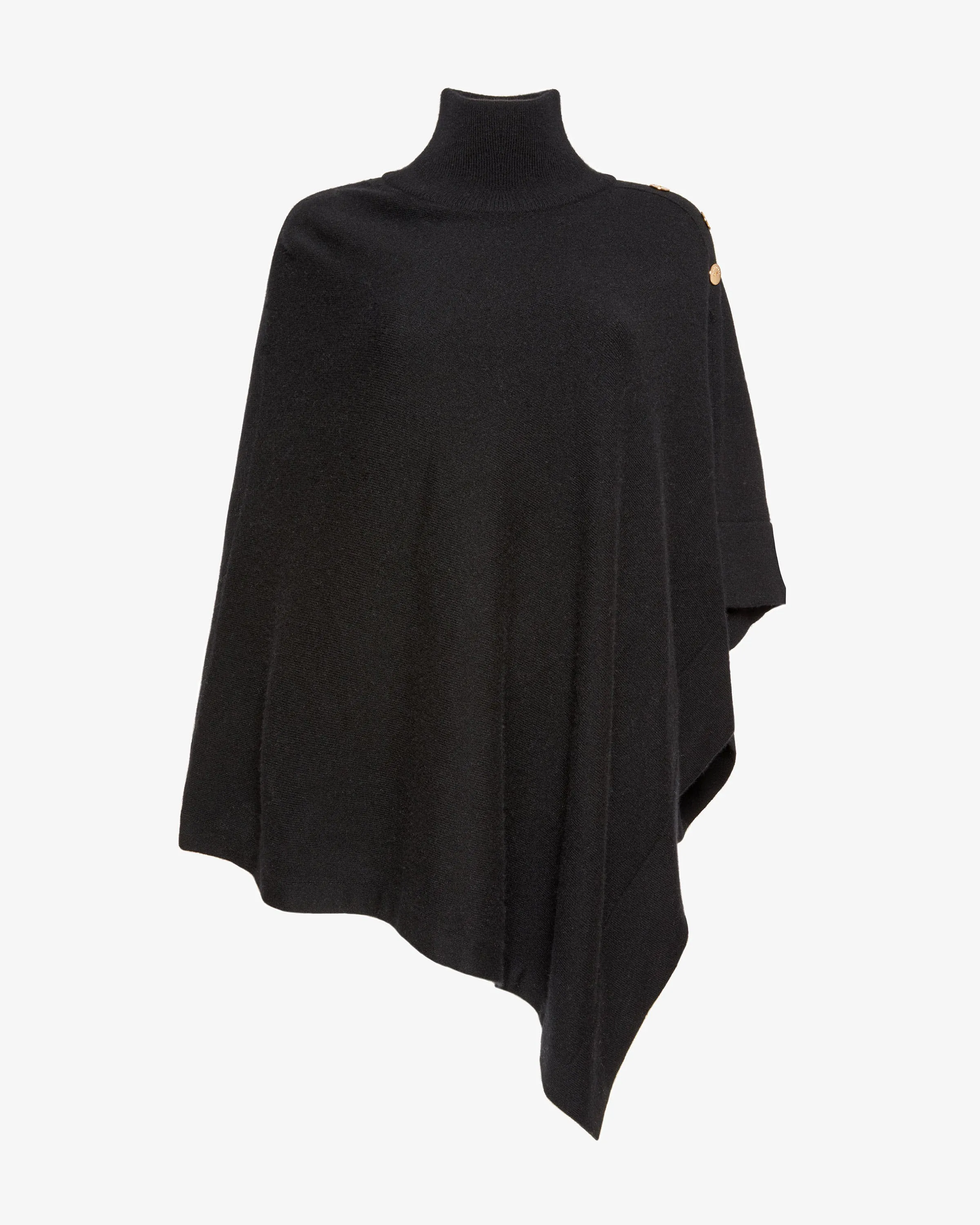 Islay Asymmetric Cashmere Blend Button Poncho - Black