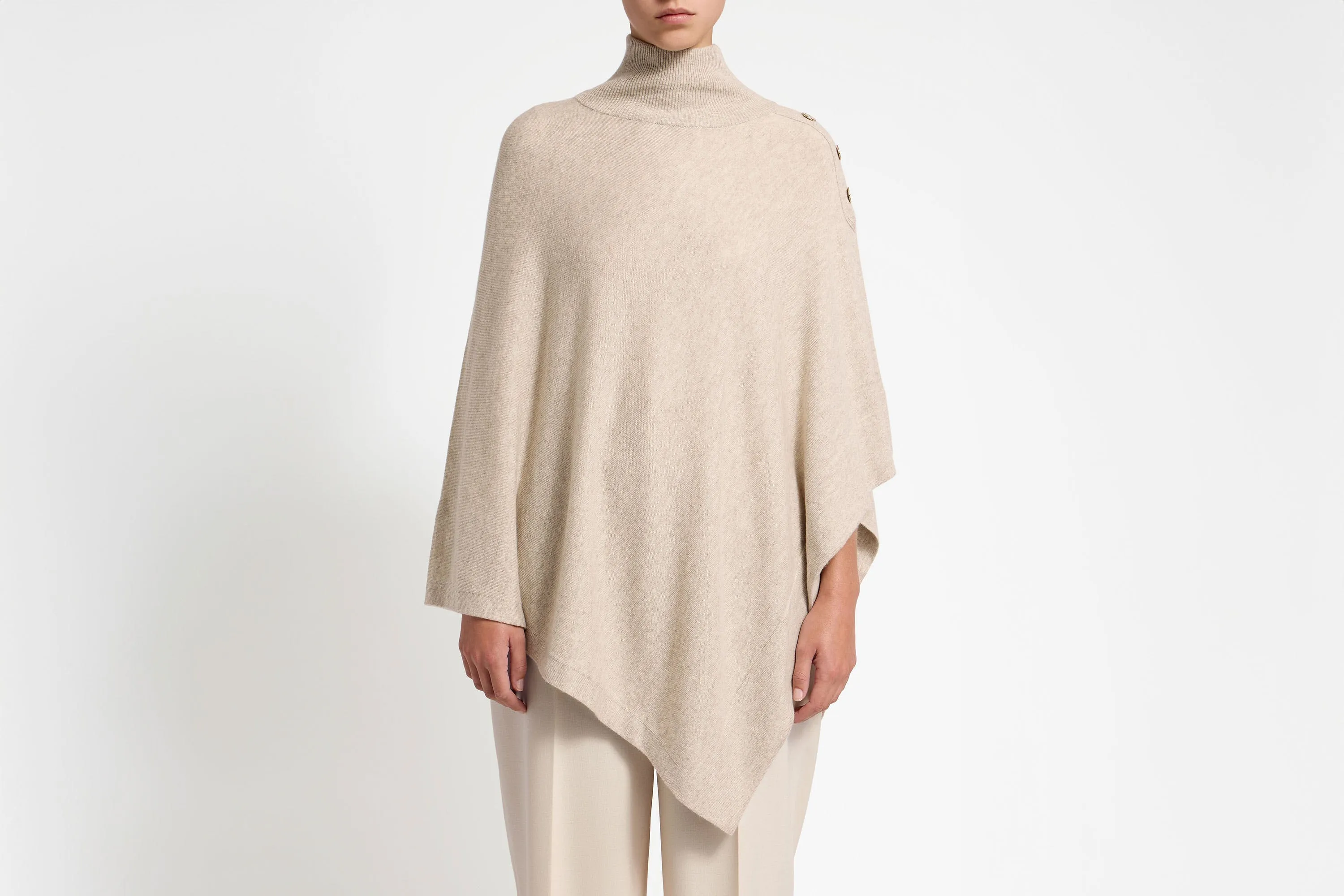 Islay Asymmetric Cashmere Blend Button Poncho - Millet