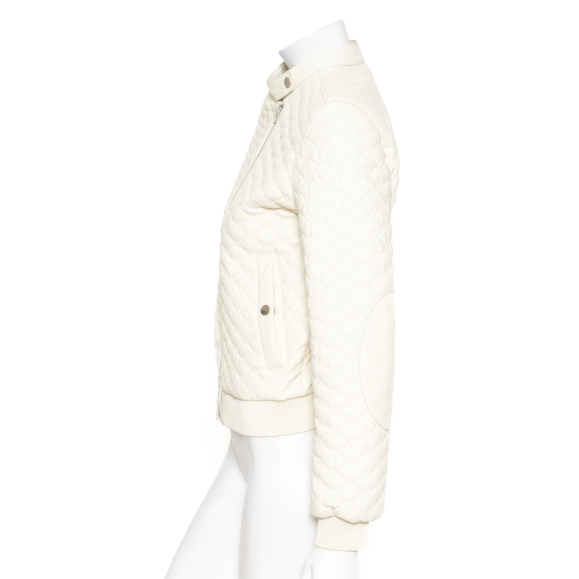 Ivory Quilted Leather and Shearling Jacket