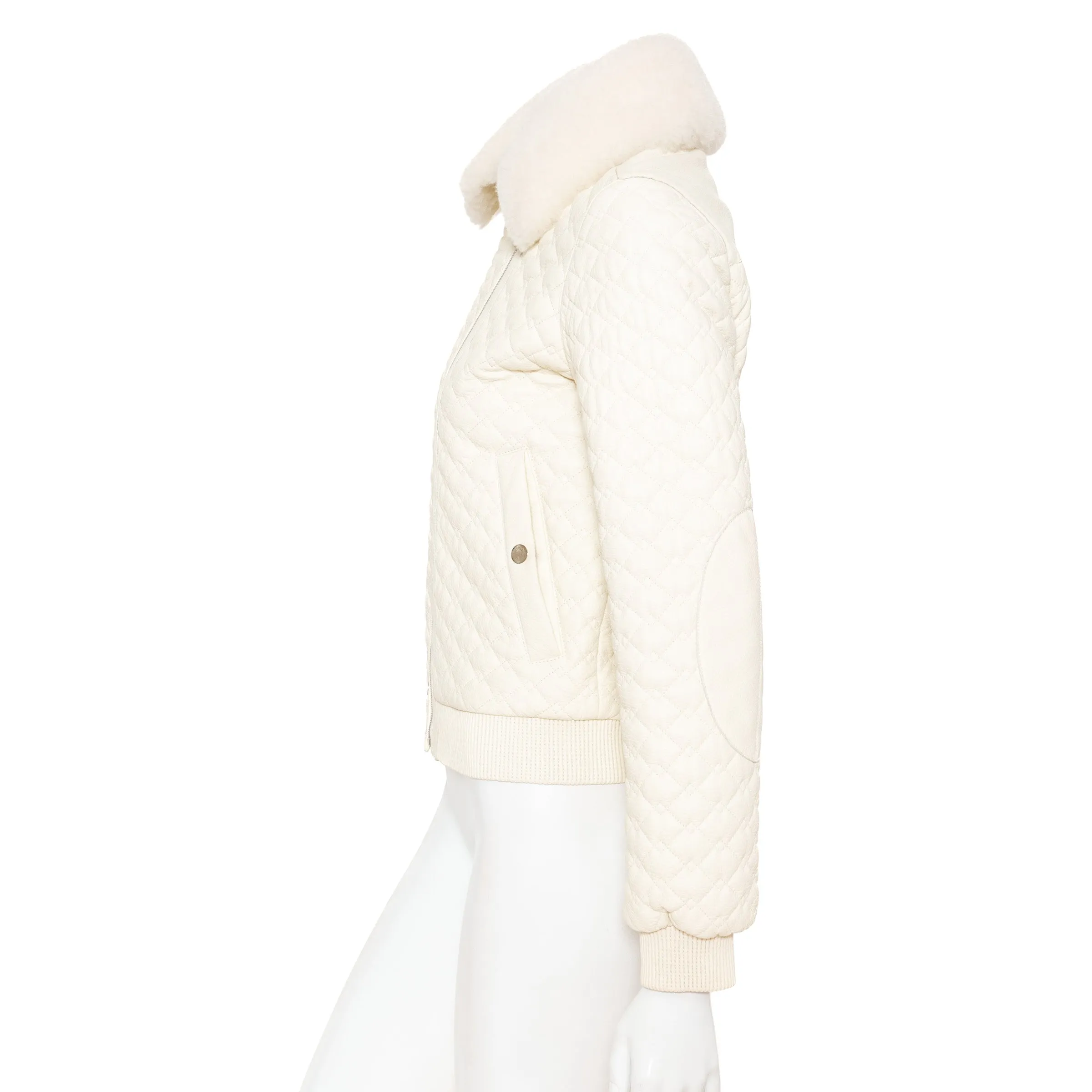 Ivory Quilted Leather and Shearling Jacket