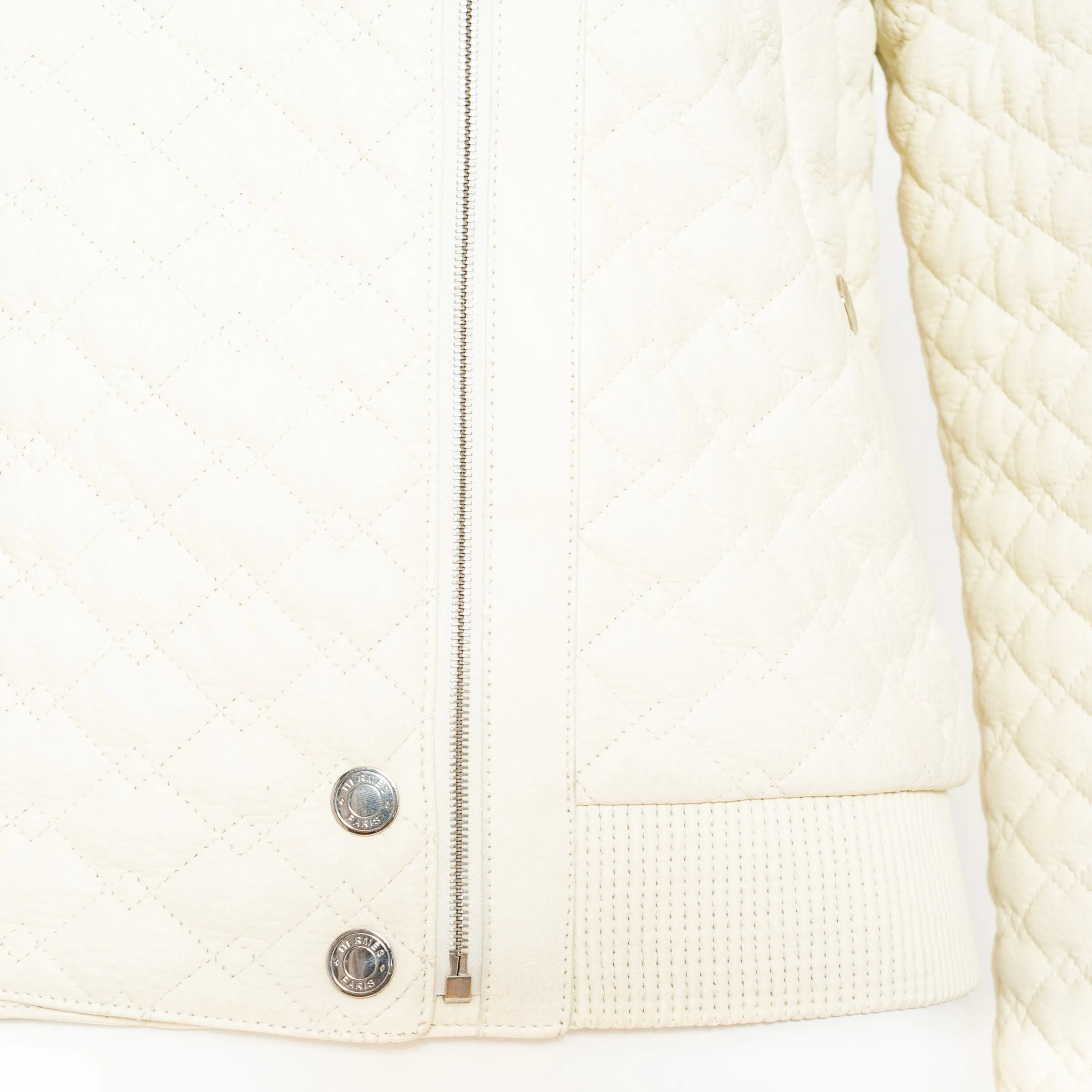 Ivory Quilted Leather and Shearling Jacket