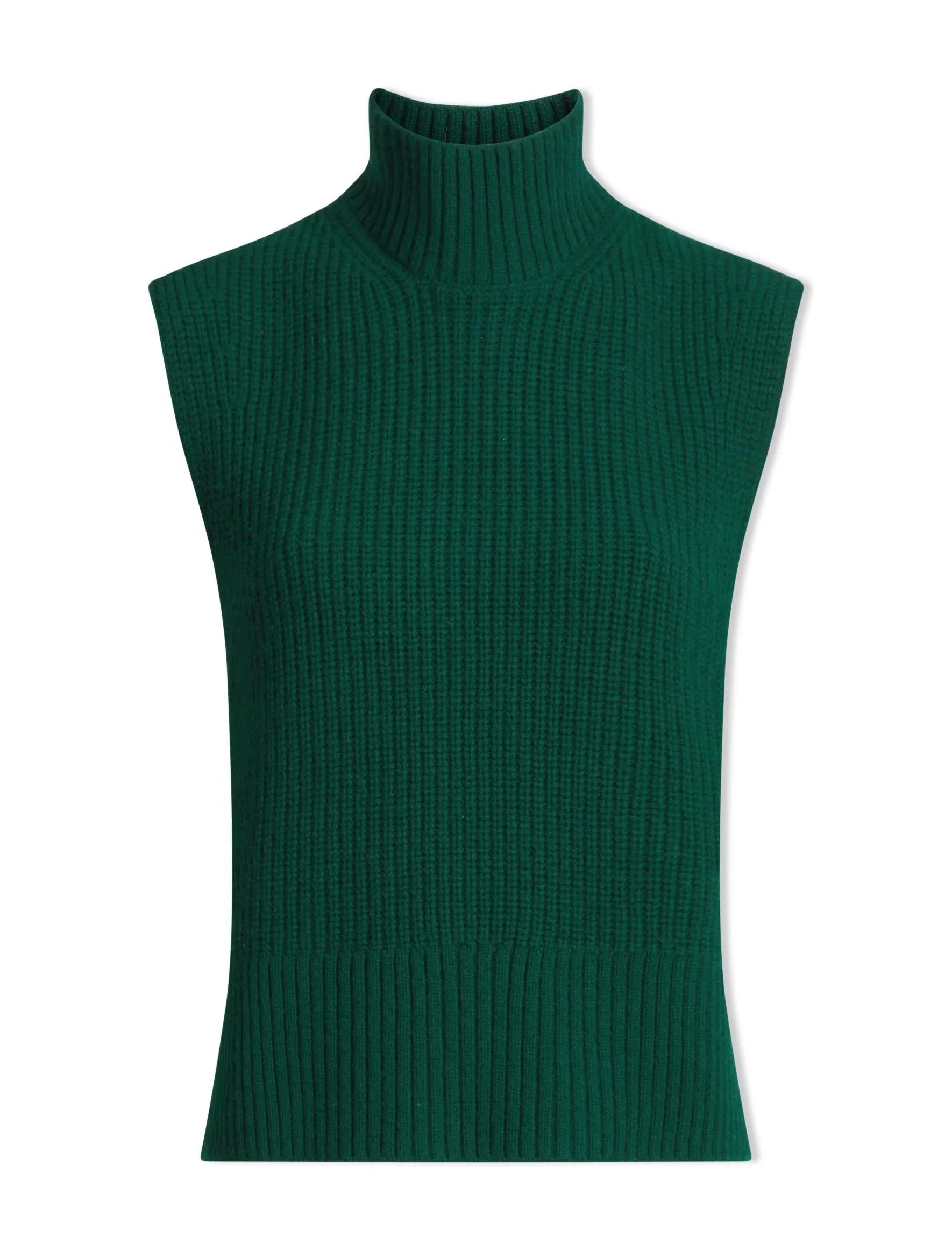 Janie Cashmere Blend Funnel Neck Sleeveless Jumper - Dark Green