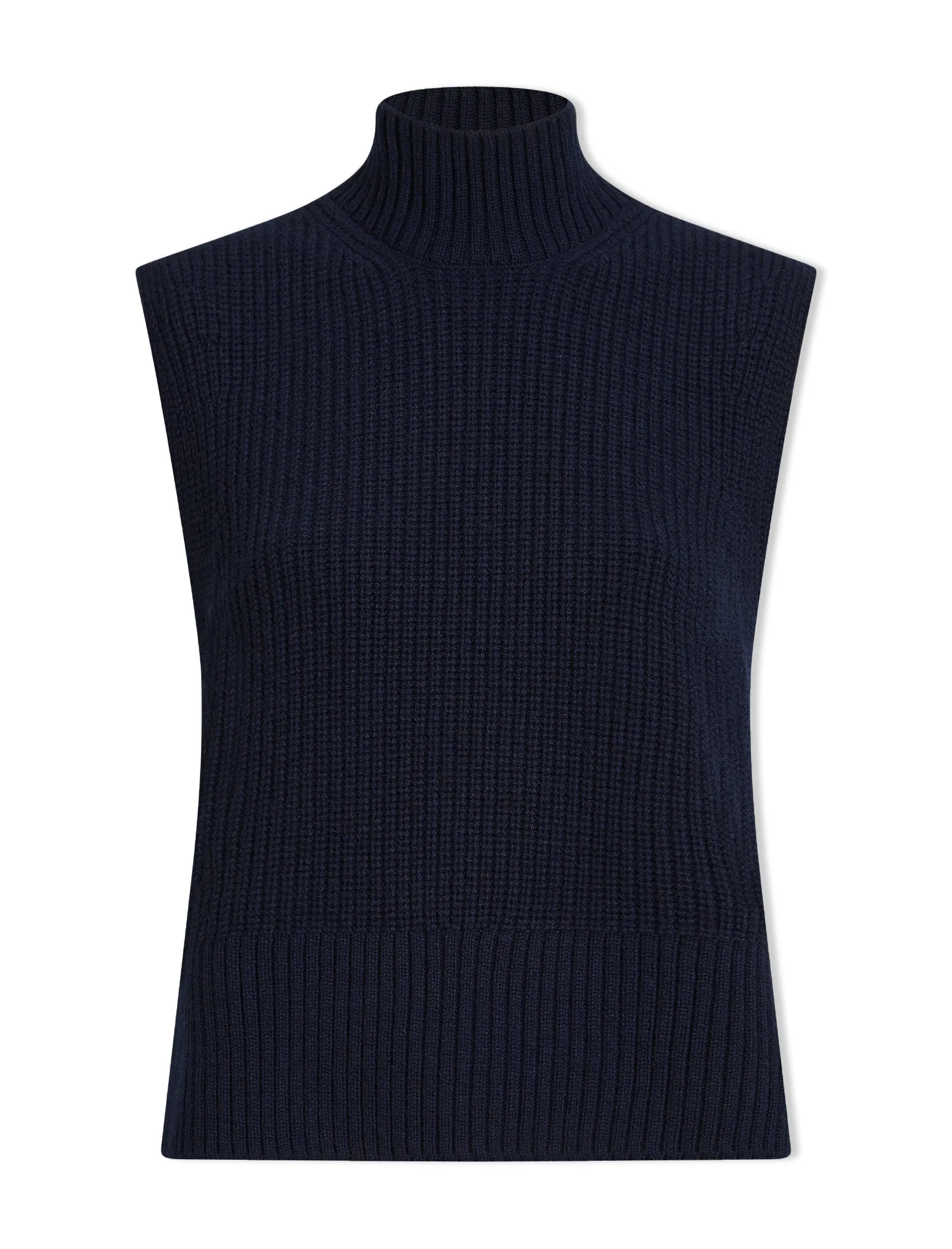 Janie Cashmere Blend Funnel Neck Sleeveless Jumper - Navy