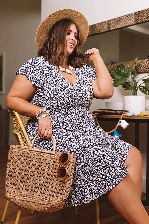 Joy For Days Floral Babydoll Dress in Navy Curves