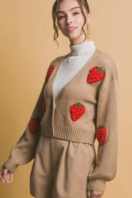 Khaki Strawberry Sweater Cardigan