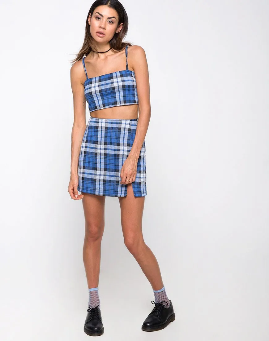 Kylie Crop Top in Plaid Stretch Blue