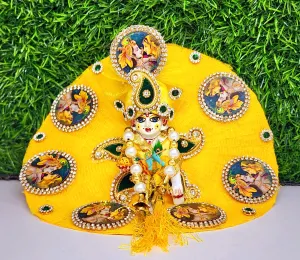 laddu gopal radha krishna patch dress with pagdi and patka