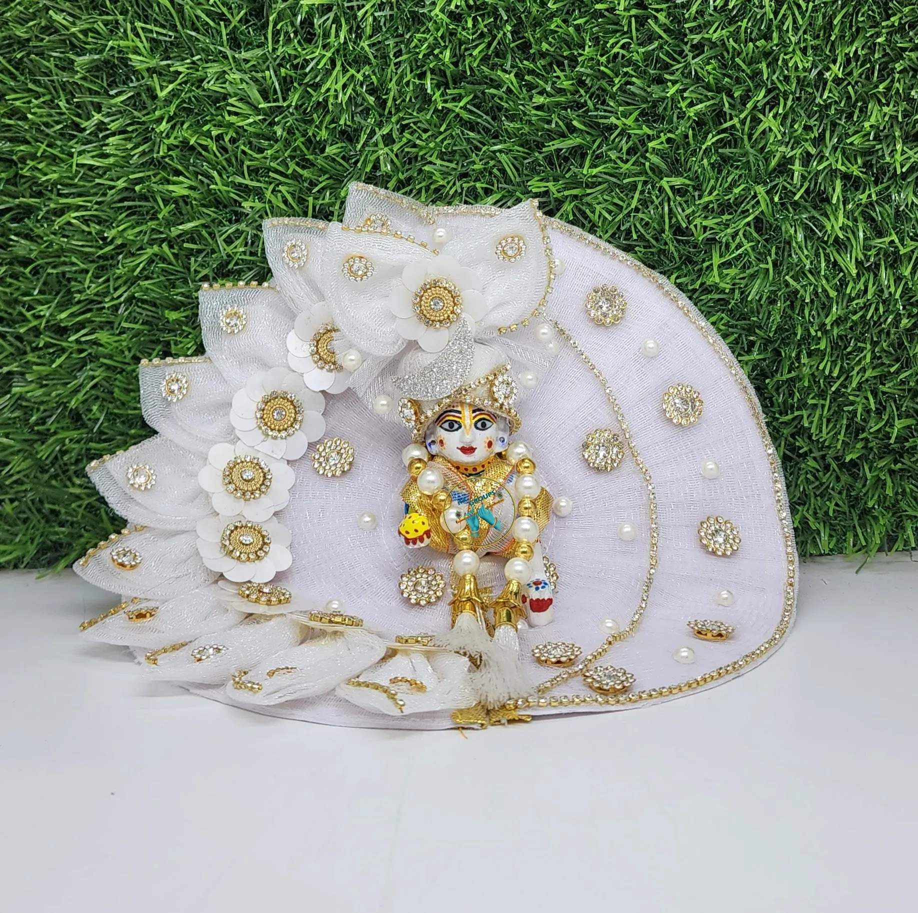 Laddu gopal white chand heavy dress