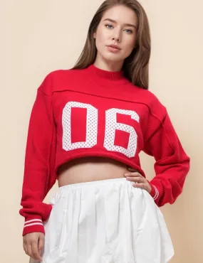 Ladies "06" Mock Neck Pullover Crop Sweater SKT4985