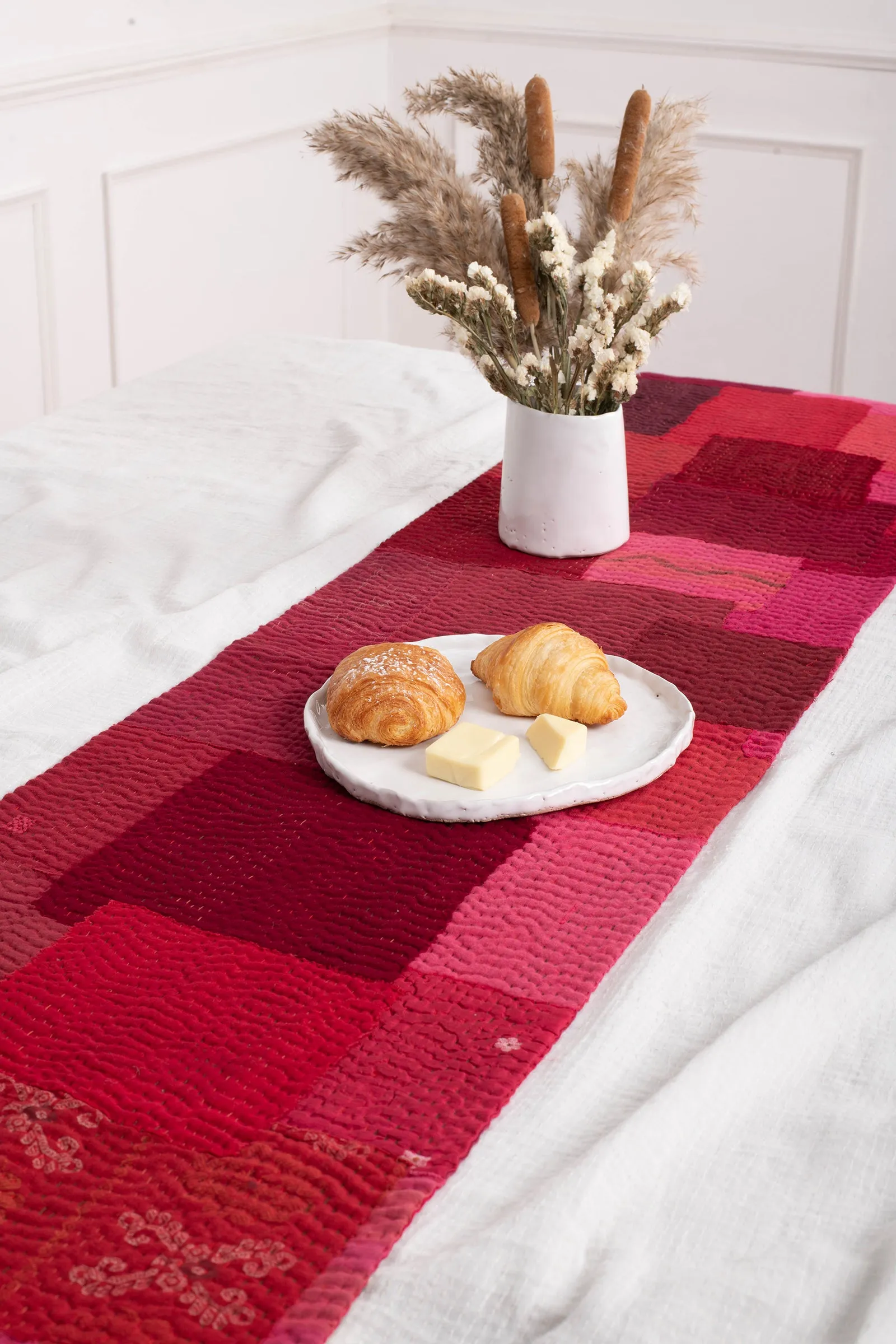 Landscape Handmade Vintage Kantha Table Runner -Red