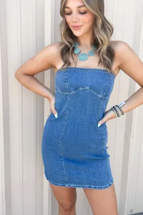 Last Night Lonely Mini Dress in Denim