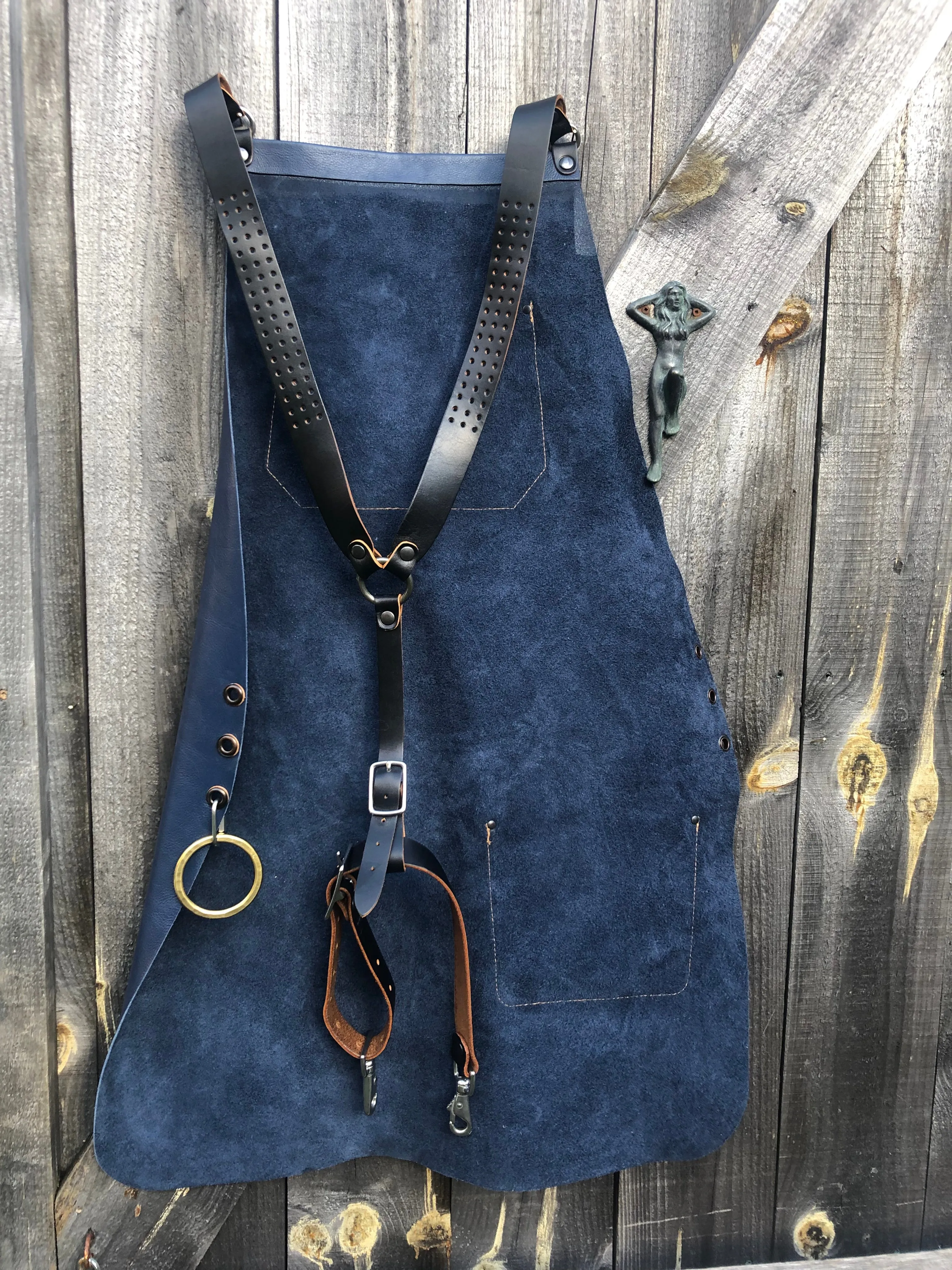 Leather Apron blue and tan