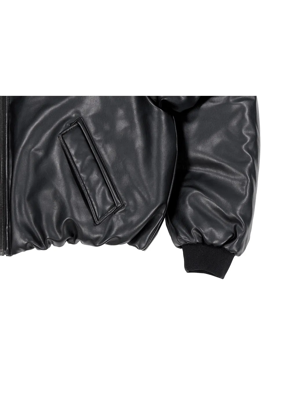 Leather padding bomber jacket black