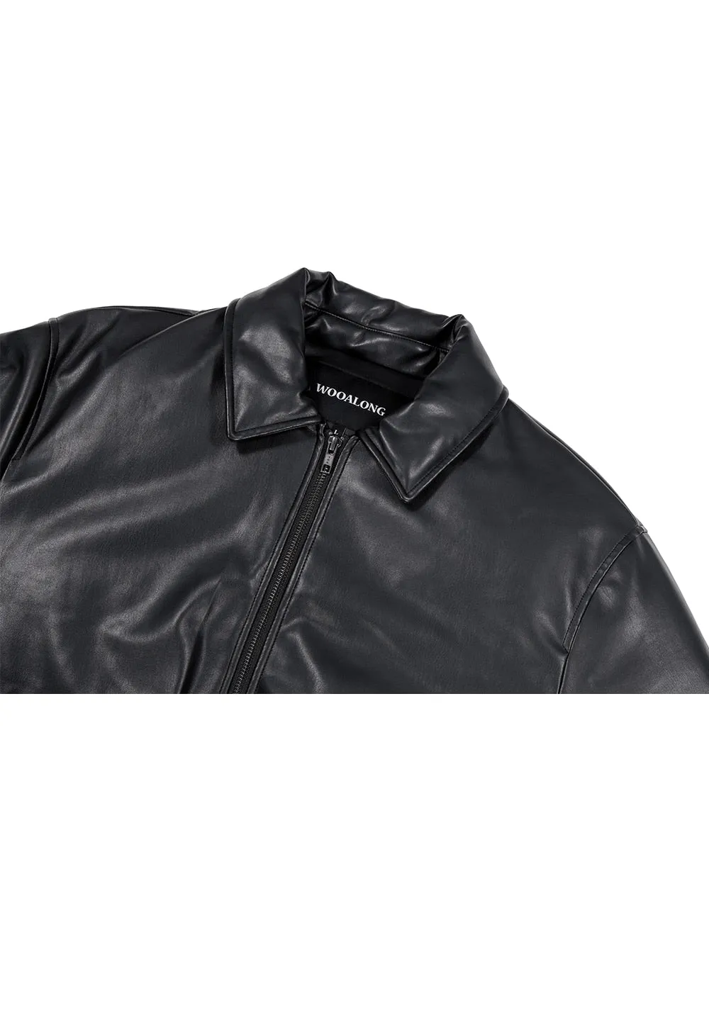 Leather padding bomber jacket black