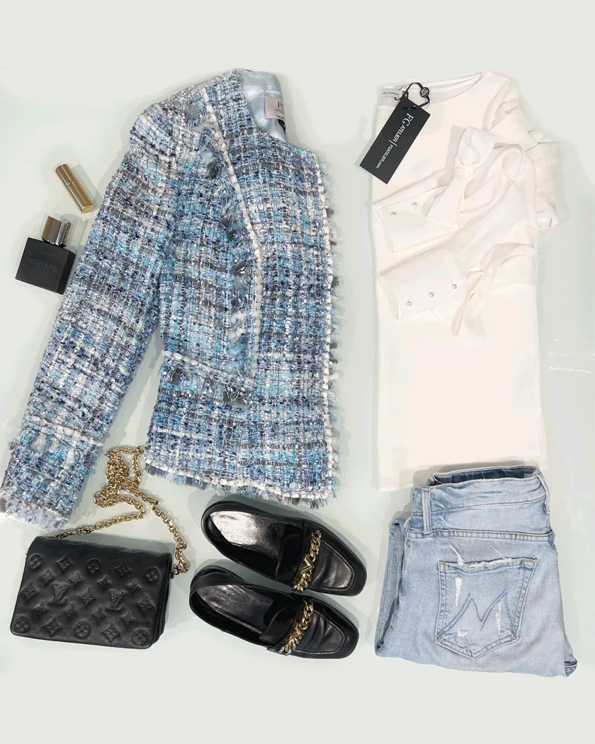 Light Blue Fringed tweed jacket