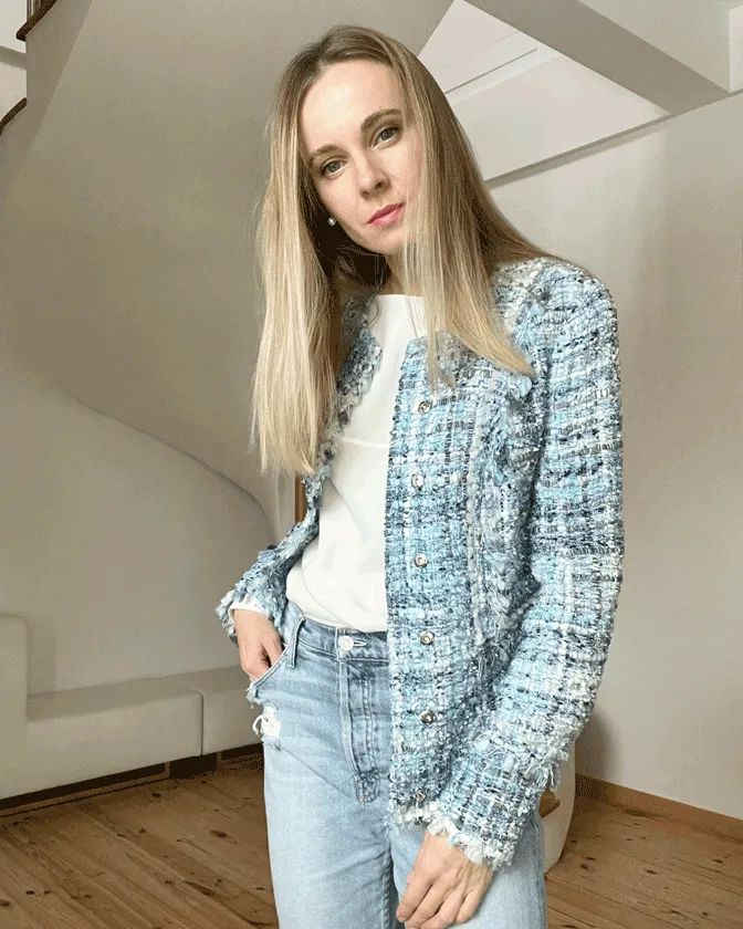 Light Blue Fringed tweed jacket