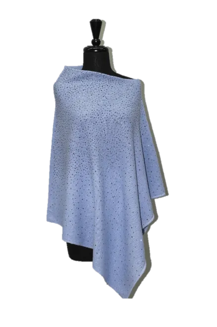 Light Weight Poncho with Embellishments - Light Blue